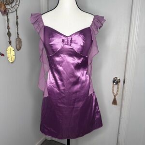 Cutie Purple Satin Dress with ruffle straps